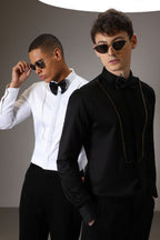 Pintuck hand embroidered designer shirt - Black