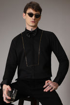 Pintuck hand embroidered designer shirt - Black