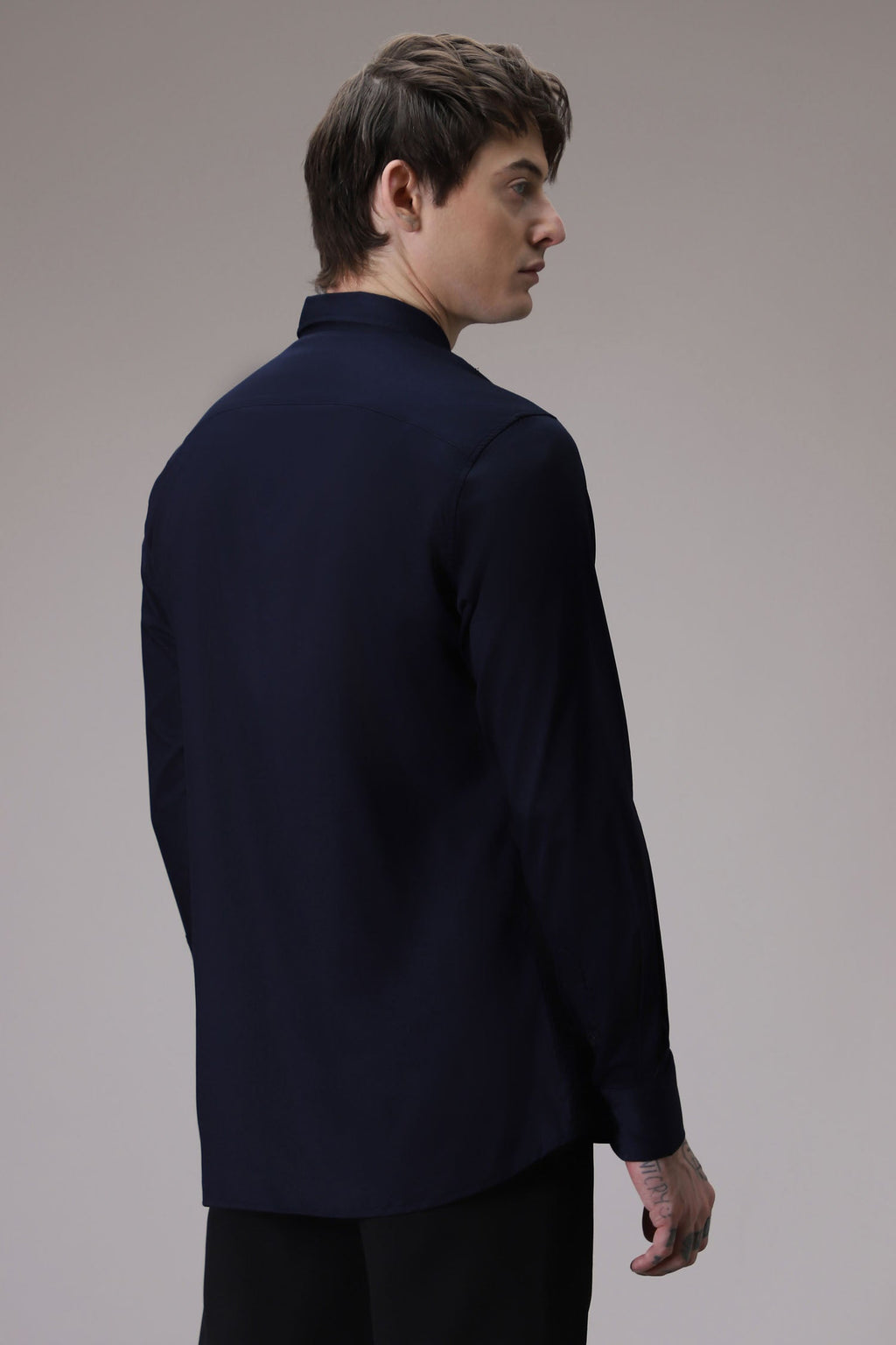 Pintuck hand embroidered designer shirt - Navy