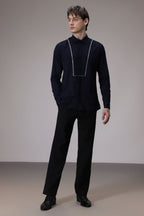 Pintuck hand embroidered designer shirt - Navy