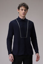 Pintuck hand embroidered designer shirt - Navy