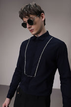 Pintuck hand embroidered designer shirt - Navy