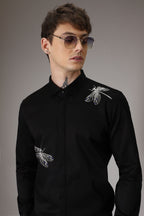 Dragonflies hand embroidered designer shirt -Black