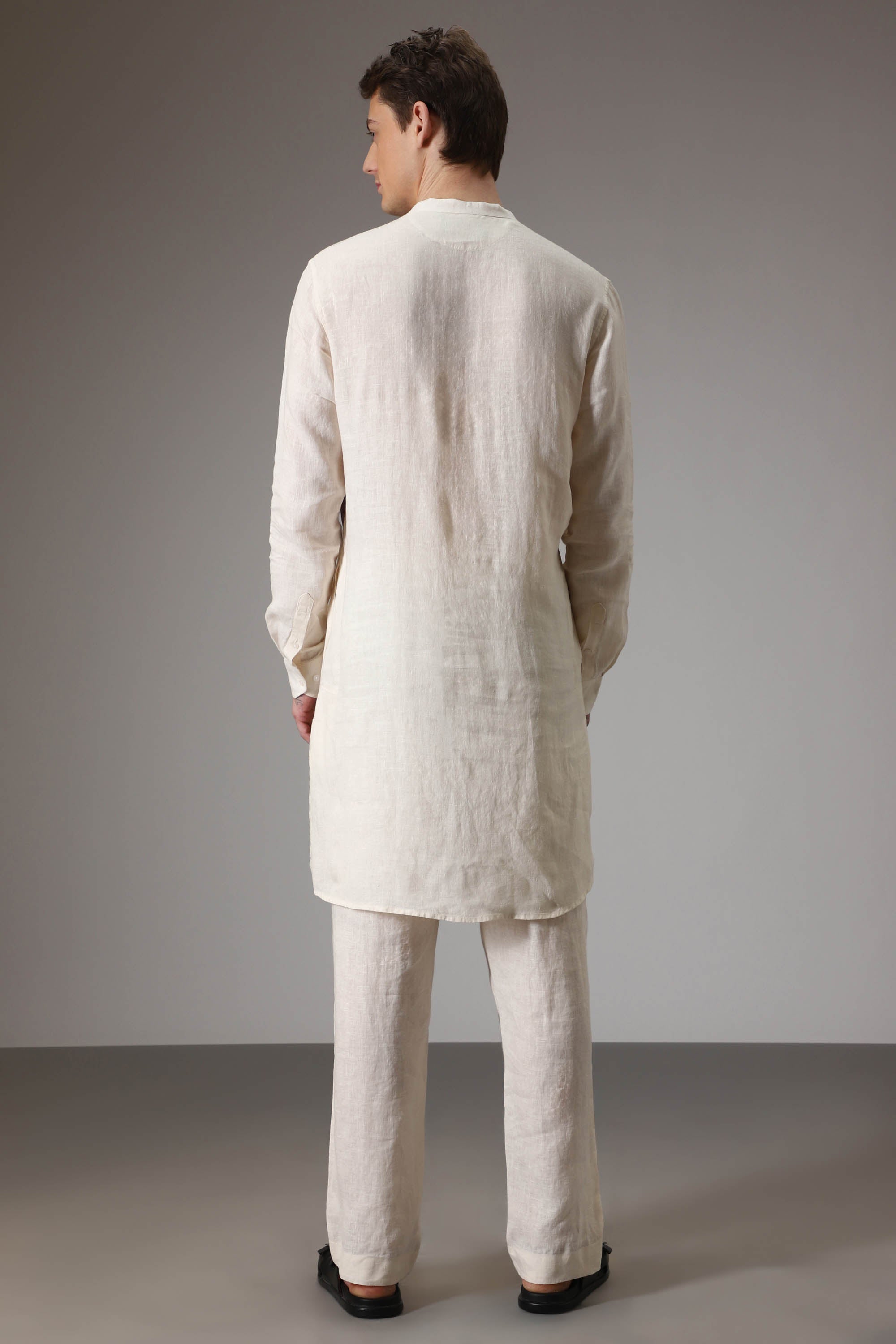 Lilac and ivory linen designer kurta