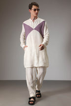 Lilac and ivory linen designer kurta