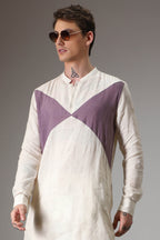 Lilac and ivory linen designer kurta