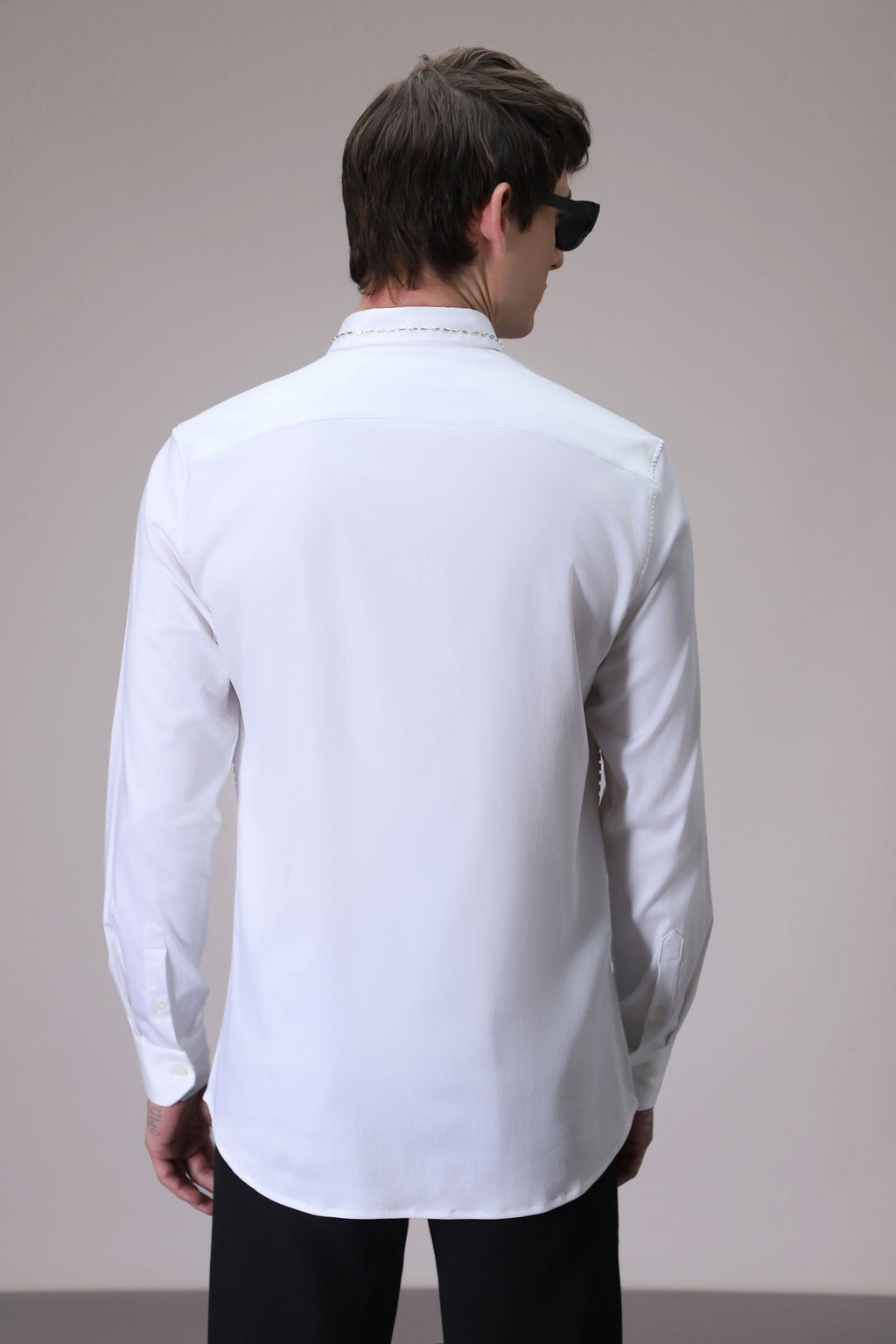 Shoulder Line hand embroidered designer shirt - White