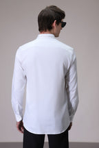 Shoulder Line hand embroidered designer shirt - White