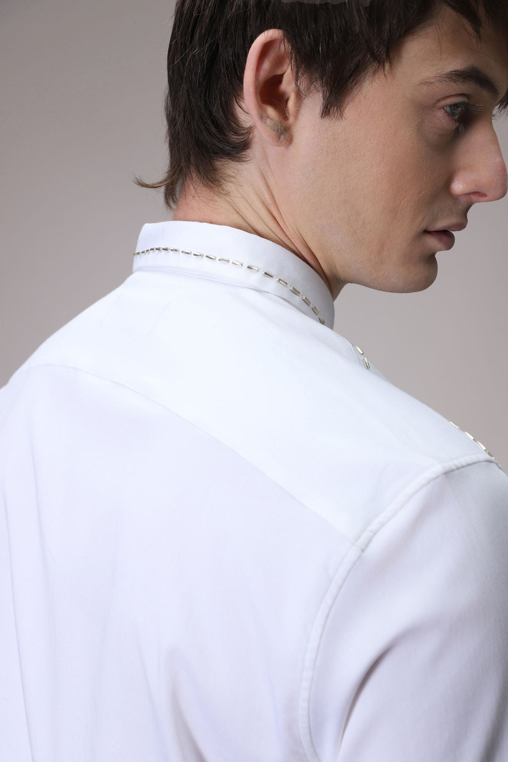 Shoulder Line hand embroidered designer shirt - White