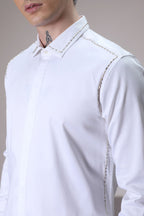 Shoulder Line hand embroidered designer shirt - White
