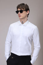 Shoulder Line hand embroidered designer shirt - White