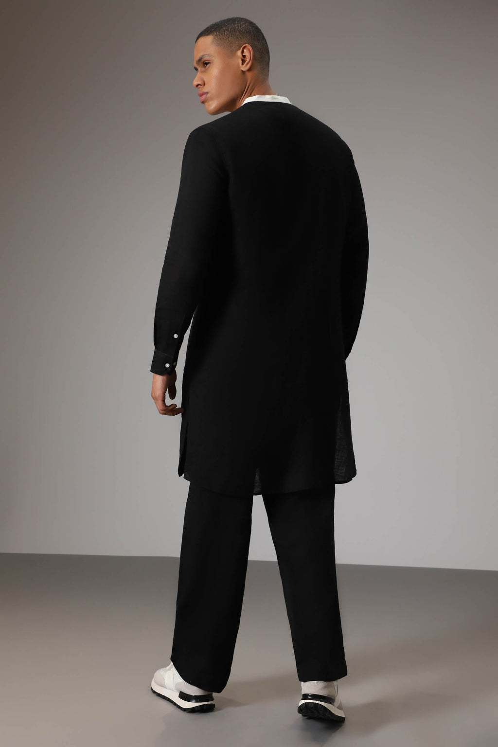 Black with Ivory designer linen Kurta