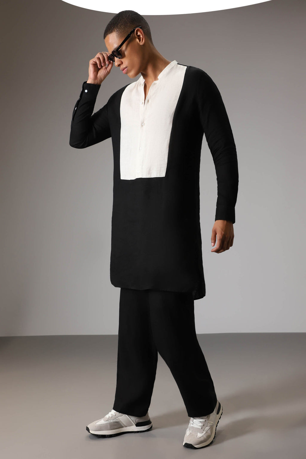 Black with Ivory designer linen Kurta
