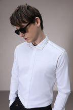 Shoulder Line hand embroidered designer shirt - White