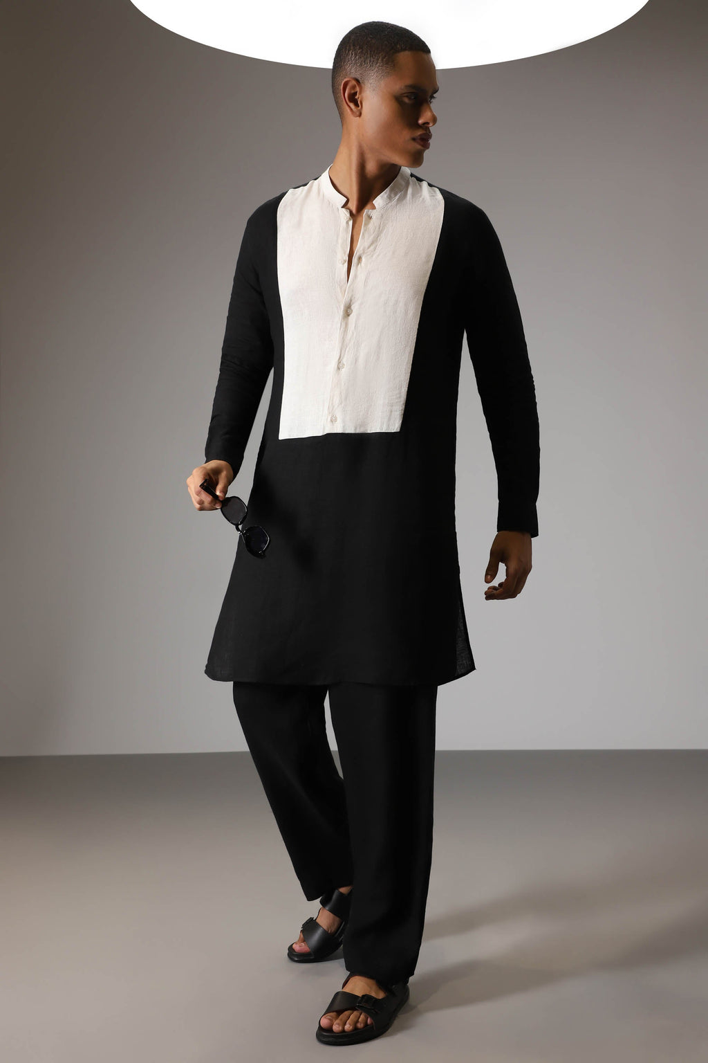 Black with Ivory designer linen Kurta