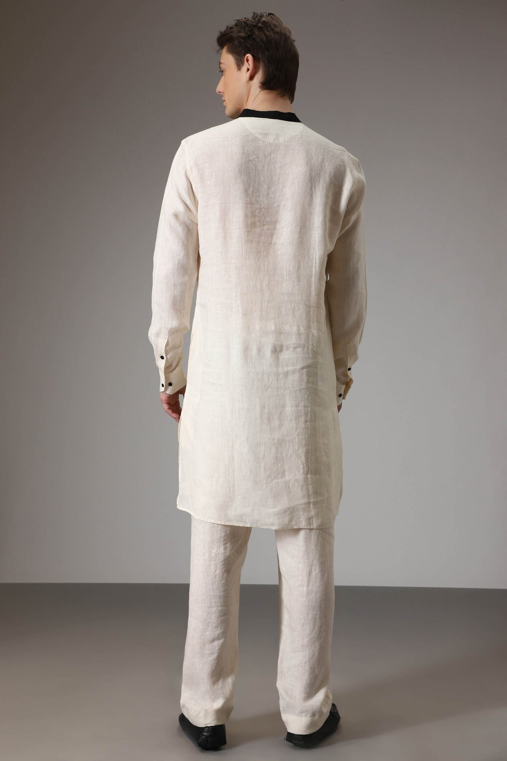 Ivory with black linen designer kurta