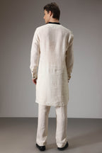 Ivory with black linen designer kurta
