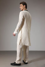 Ivory with black linen designer kurta
