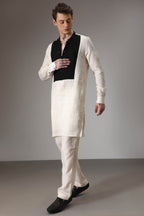 Ivory with black linen designer kurta