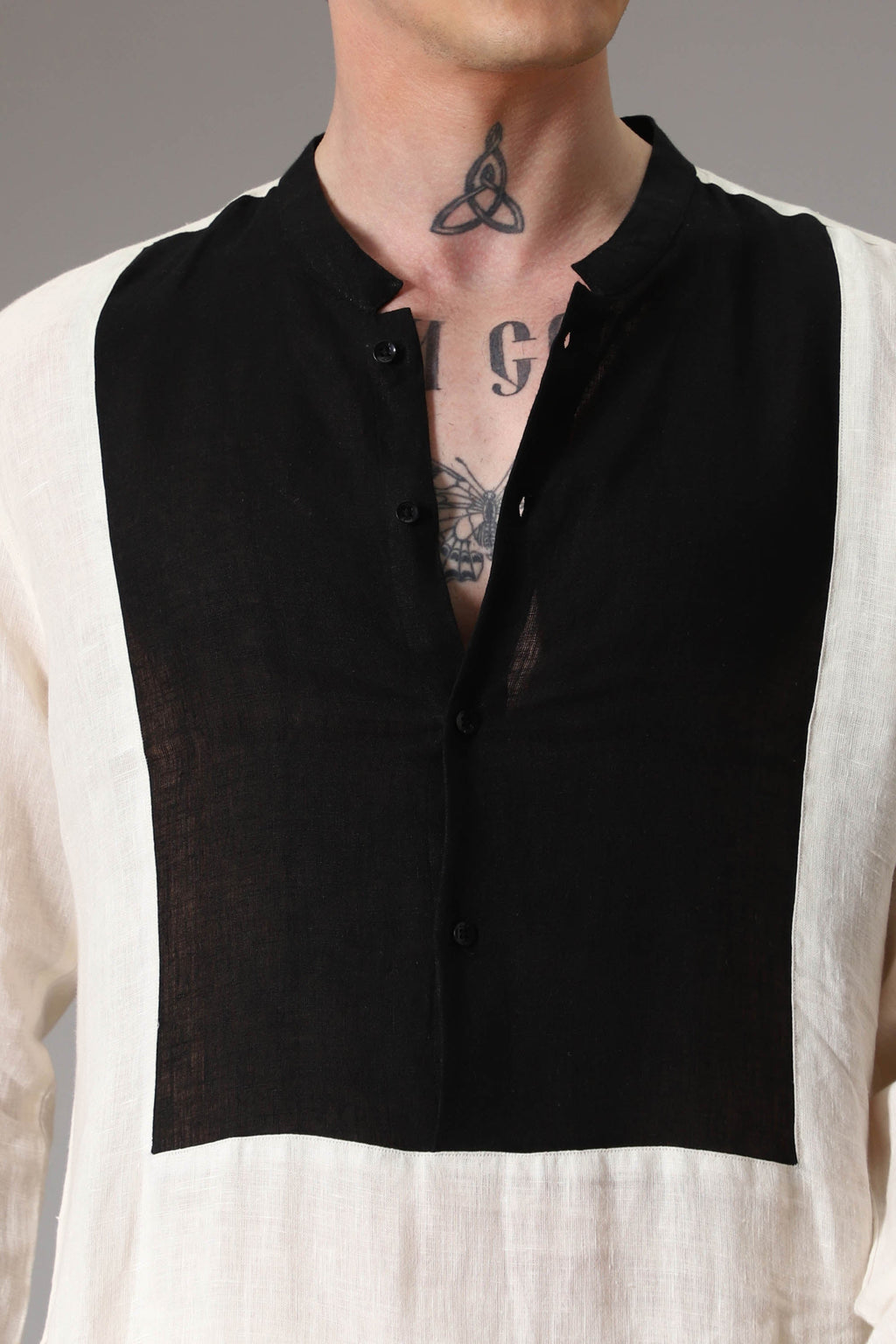 Ivory with black linen designer kurta