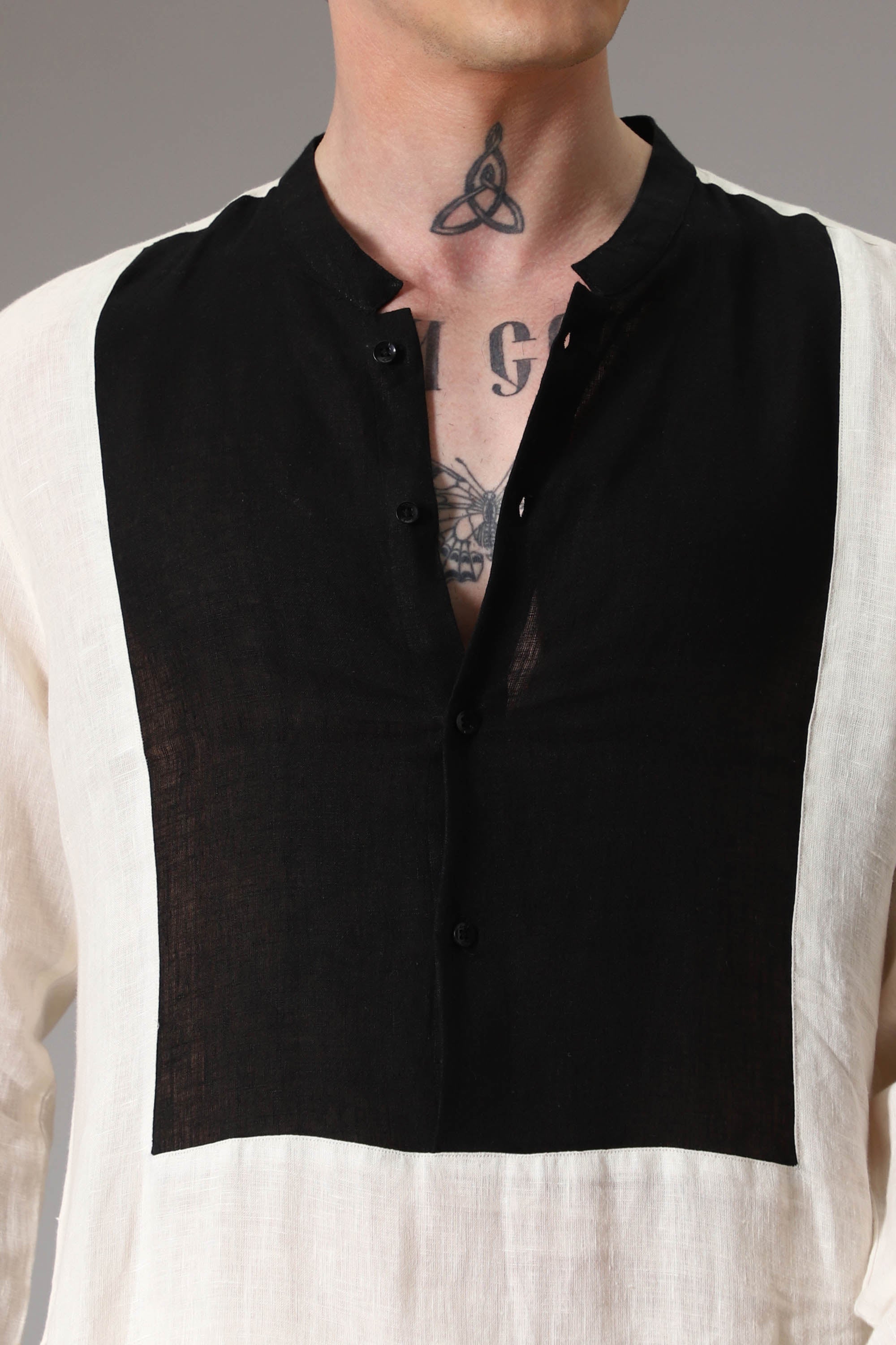 Ivory with black linen designer kurta