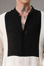Ivory with black linen designer kurta