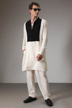 Ivory with black linen designer kurta