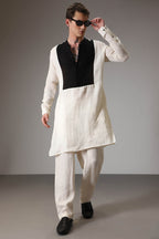 Ivory with black linen designer kurta