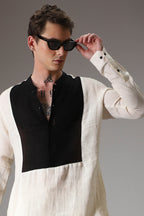 Ivory with black linen designer kurta