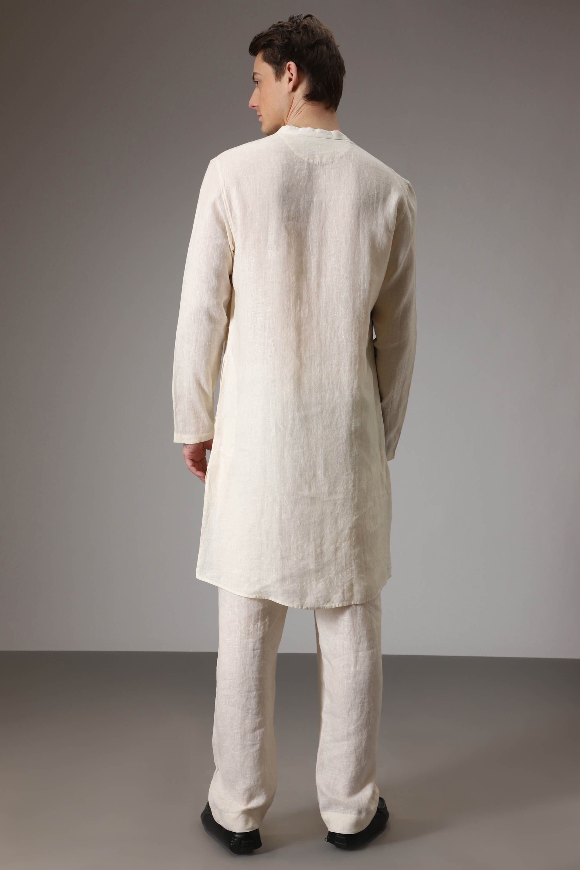 Black mustard and ivory linen designer kurta