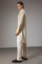 Black mustard and ivory linen designer kurta