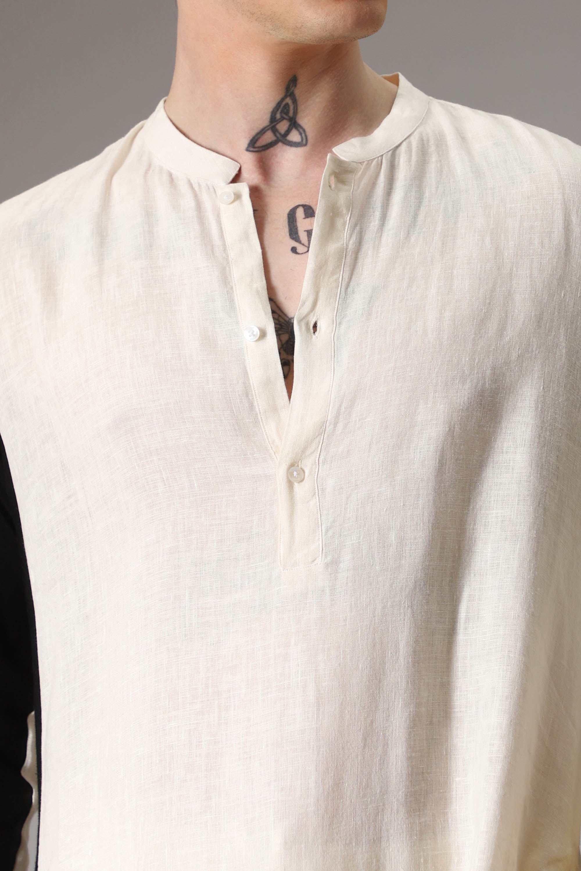 Black mustard and ivory linen designer kurta