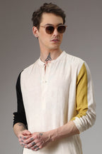 Black mustard and ivory linen designer kurta