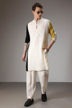 Black mustard and ivory linen designer kurta