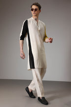 Black mustard and ivory linen designer kurta