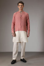 Salmon pink and ivory designer linen kurta