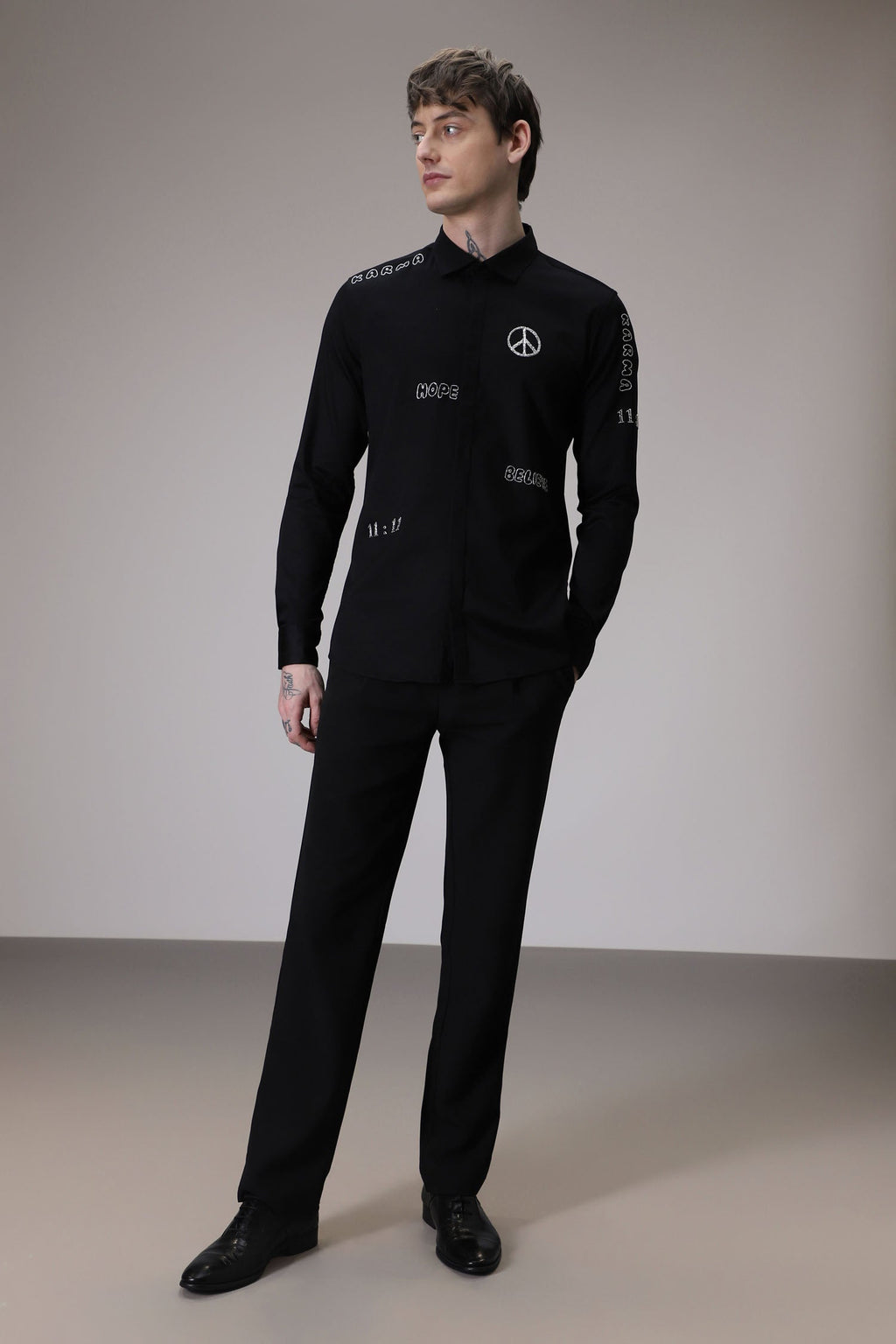 Karma hand embroidered designer shirt - Black