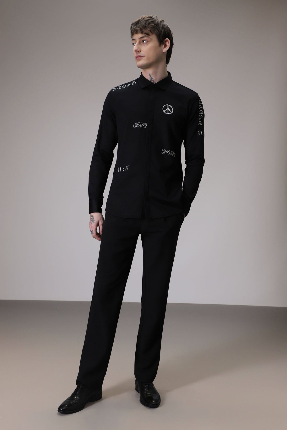 Karma hand embroidered designer shirt - Black