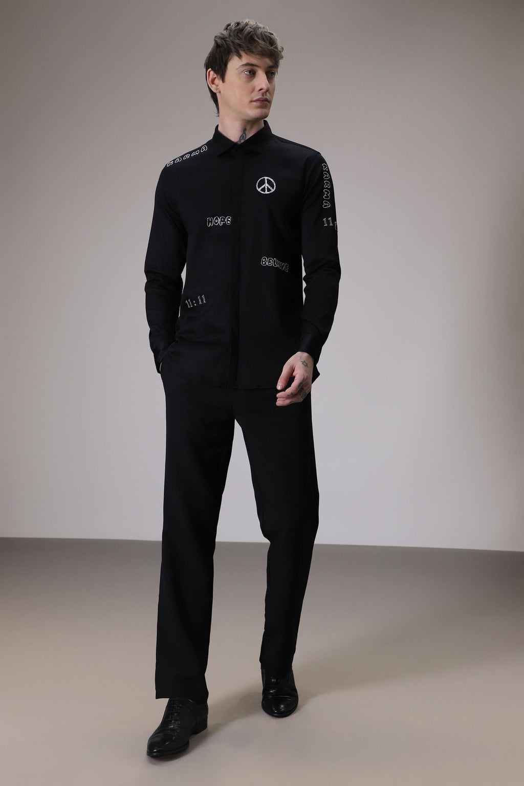 Karma hand embroidered designer shirt - Black