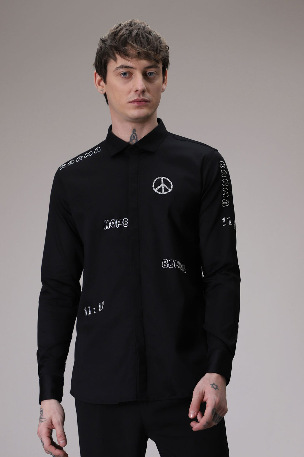 Karma hand embroidered designer shirt - Black