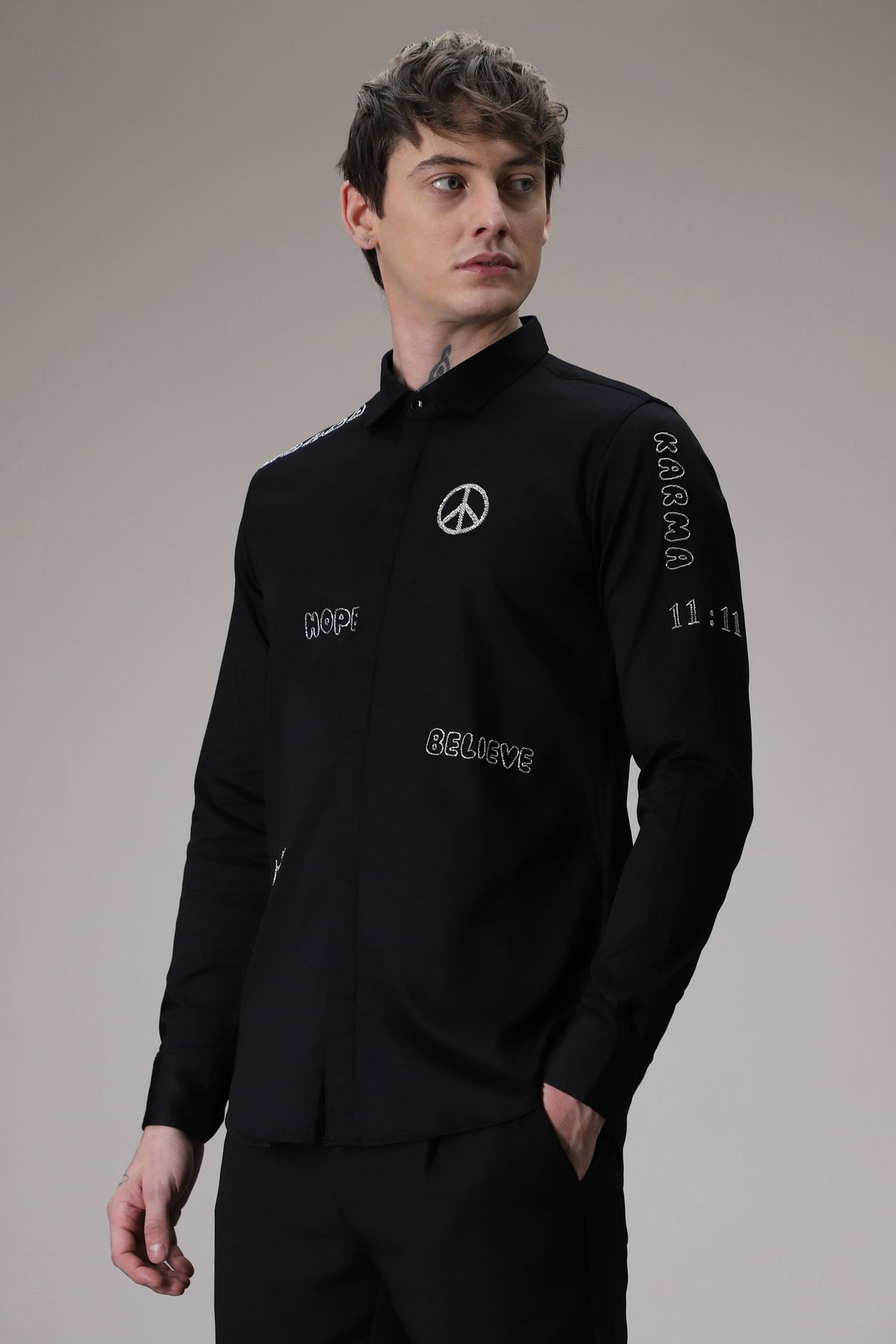 Karma hand embroidered designer shirt - Black