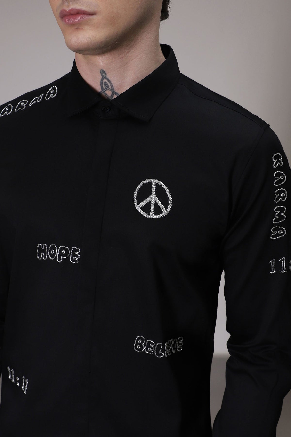 Karma hand embroidered designer shirt - Black