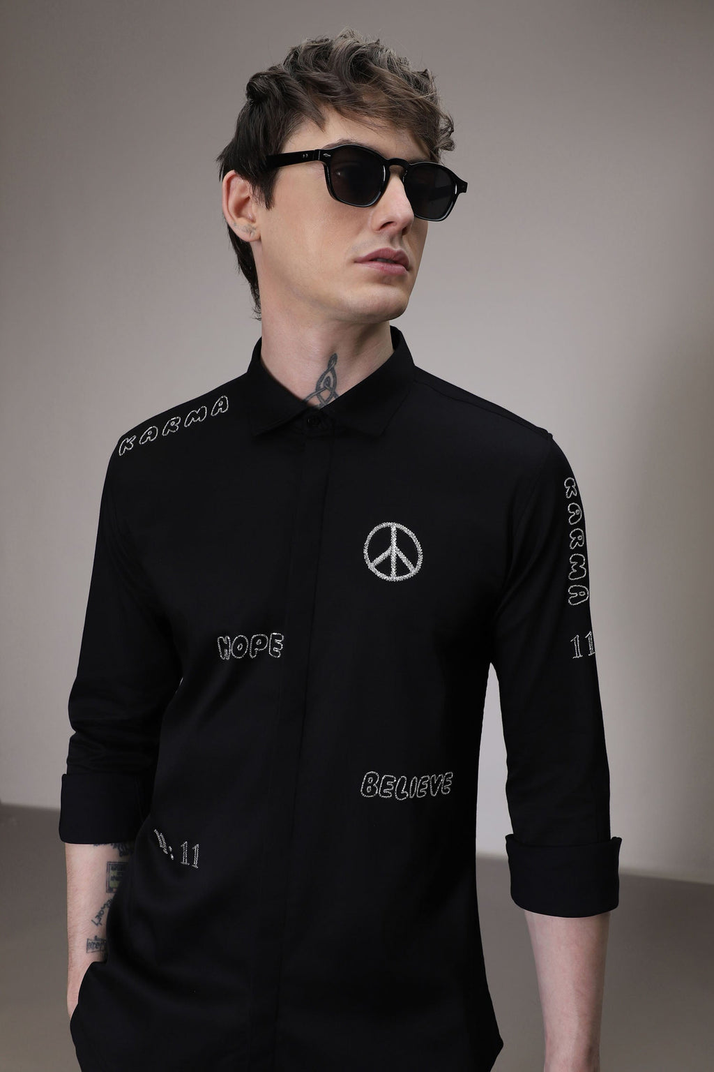 Karma hand embroidered designer shirt - Black