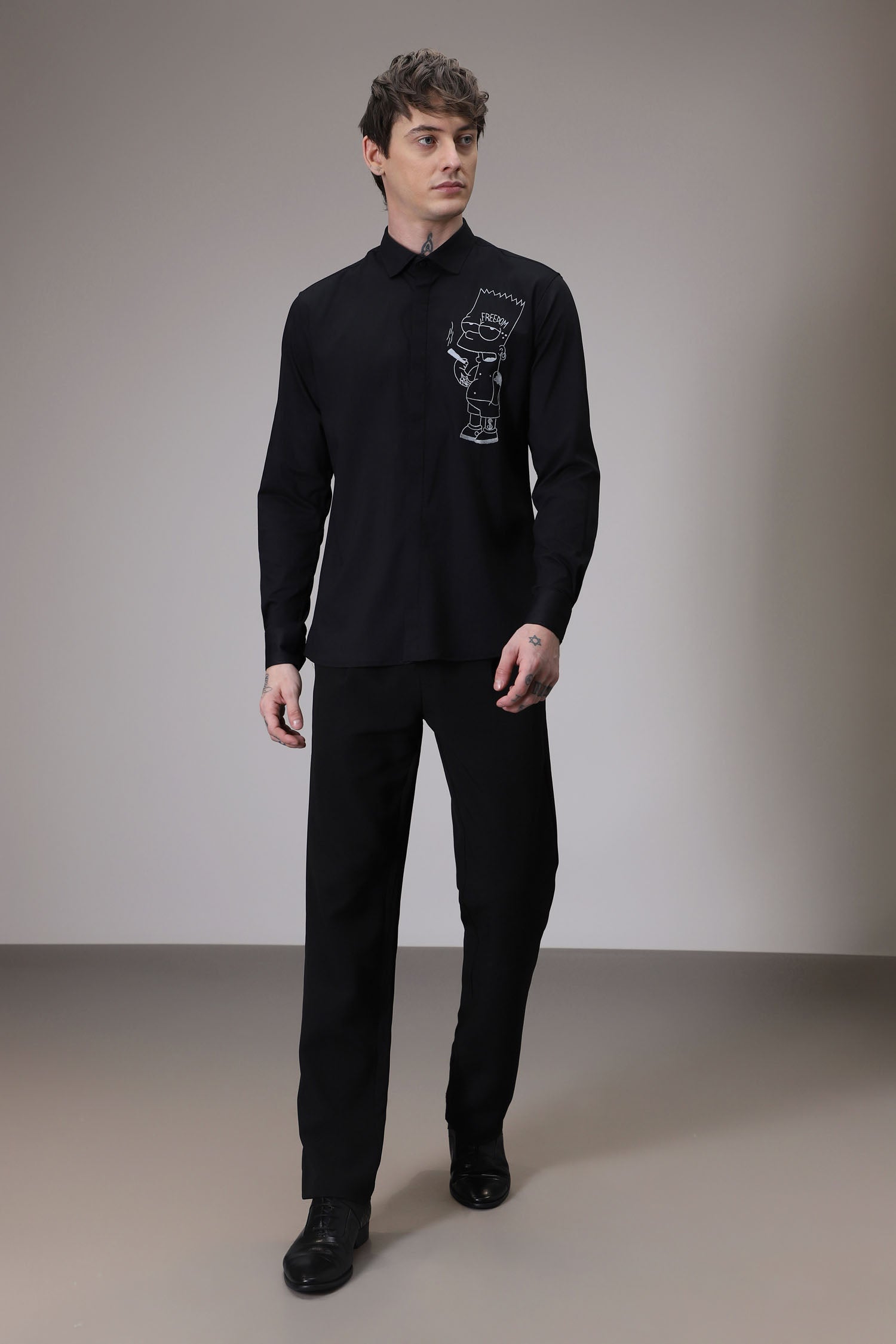Freedom Simpson Hand Embroidered Designer Shirt - Black