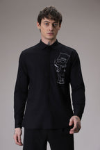 Freedom Simpson Hand Embroidered Designer Shirt - Black