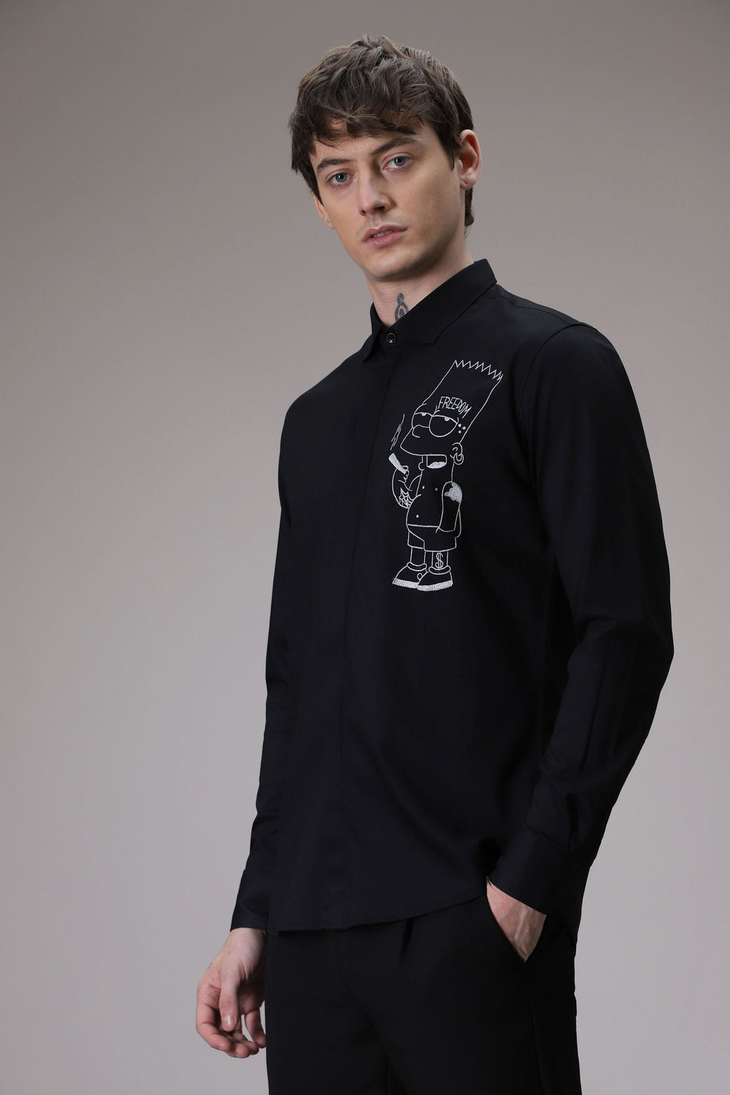 Freedom Simpson Hand Embroidered Designer Shirt - Black