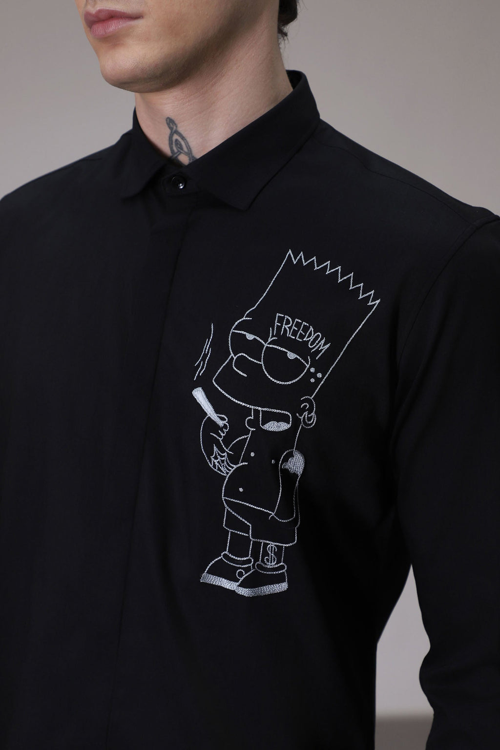 Freedom Simpson Hand Embroidered Designer Shirt - Black