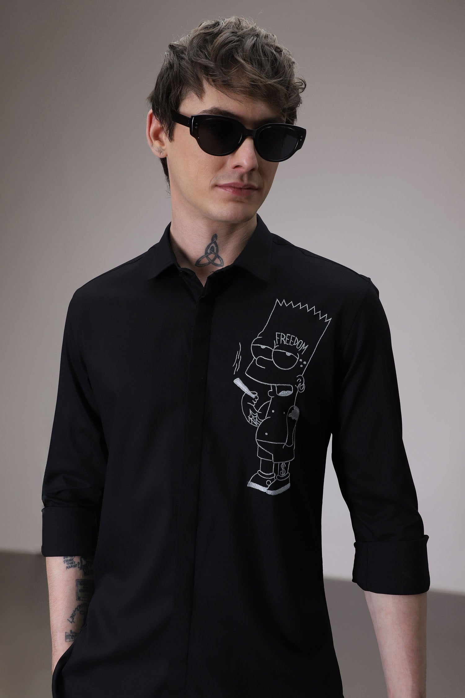 Freedom Simpson Hand Embroidered Designer Shirt - Black