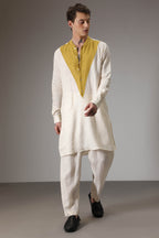 Mustard and ivory linen designer kurta