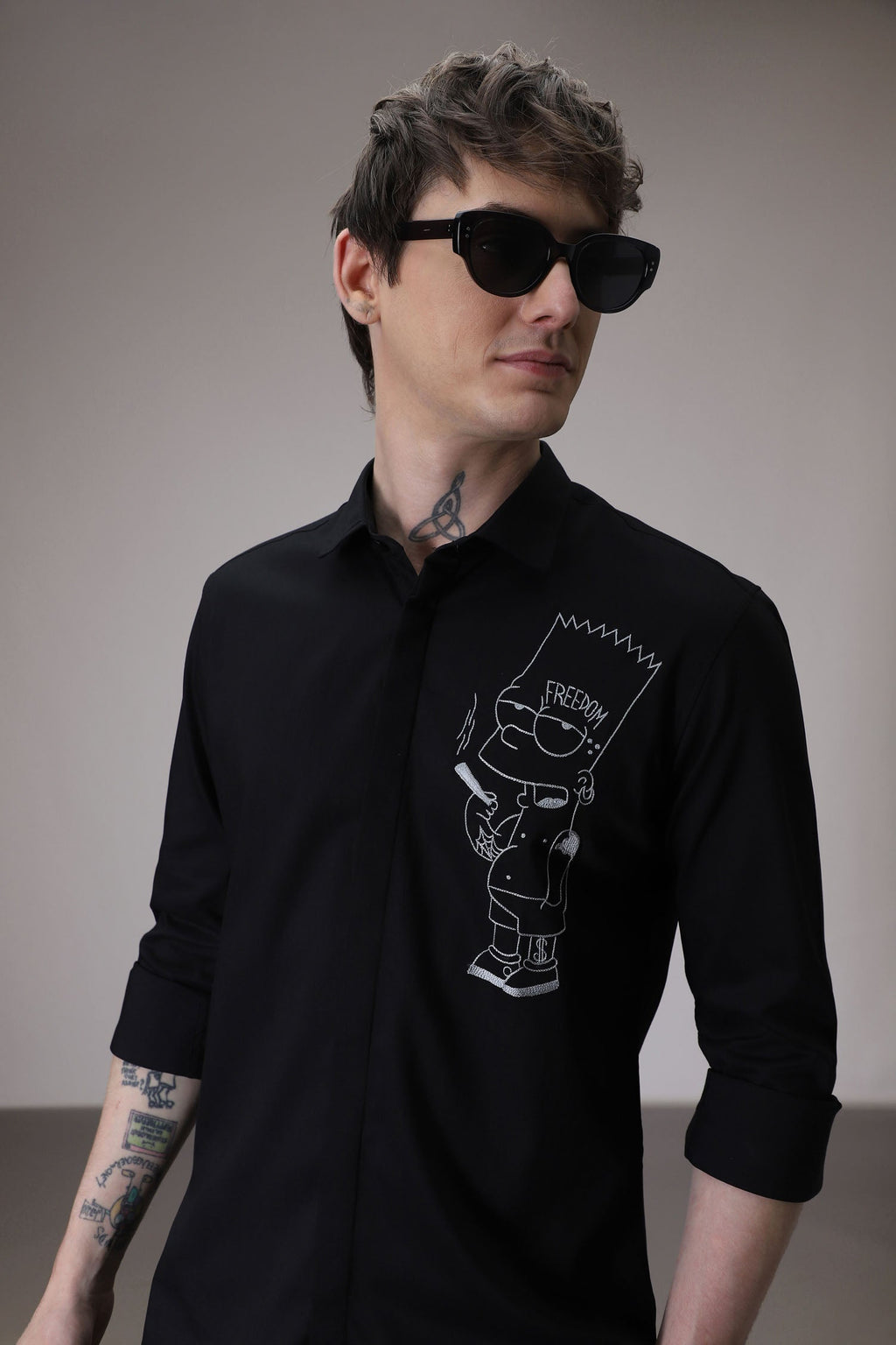 Freedom Simpson Hand Embroidered Designer Shirt - Black